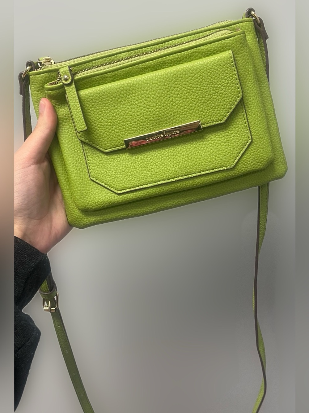Nanette Lepore Lime Green Crossbody Bag Gold Hardware
